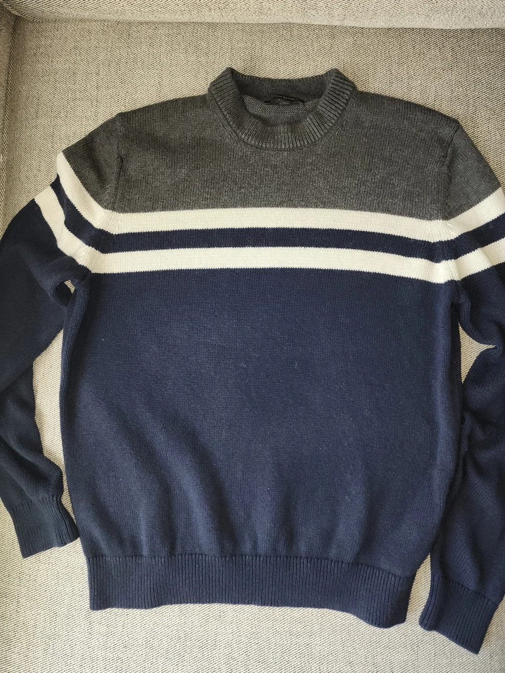Banana Republic Navy, Gray & White Striped Crewneck Sweater